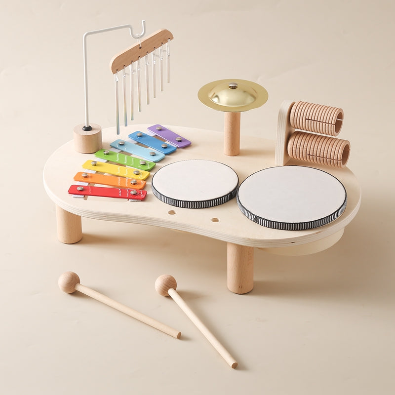 Houten Muziektafel - Educatief Muziekinstrument voor Kinderen, Inclusief Trommels, Xylofoon & Bekkens, +1 Jaar